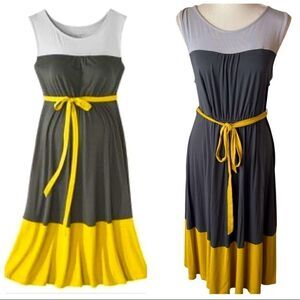 Liz Lange Yellow Mustard & Gray Maternity Dress Sz L